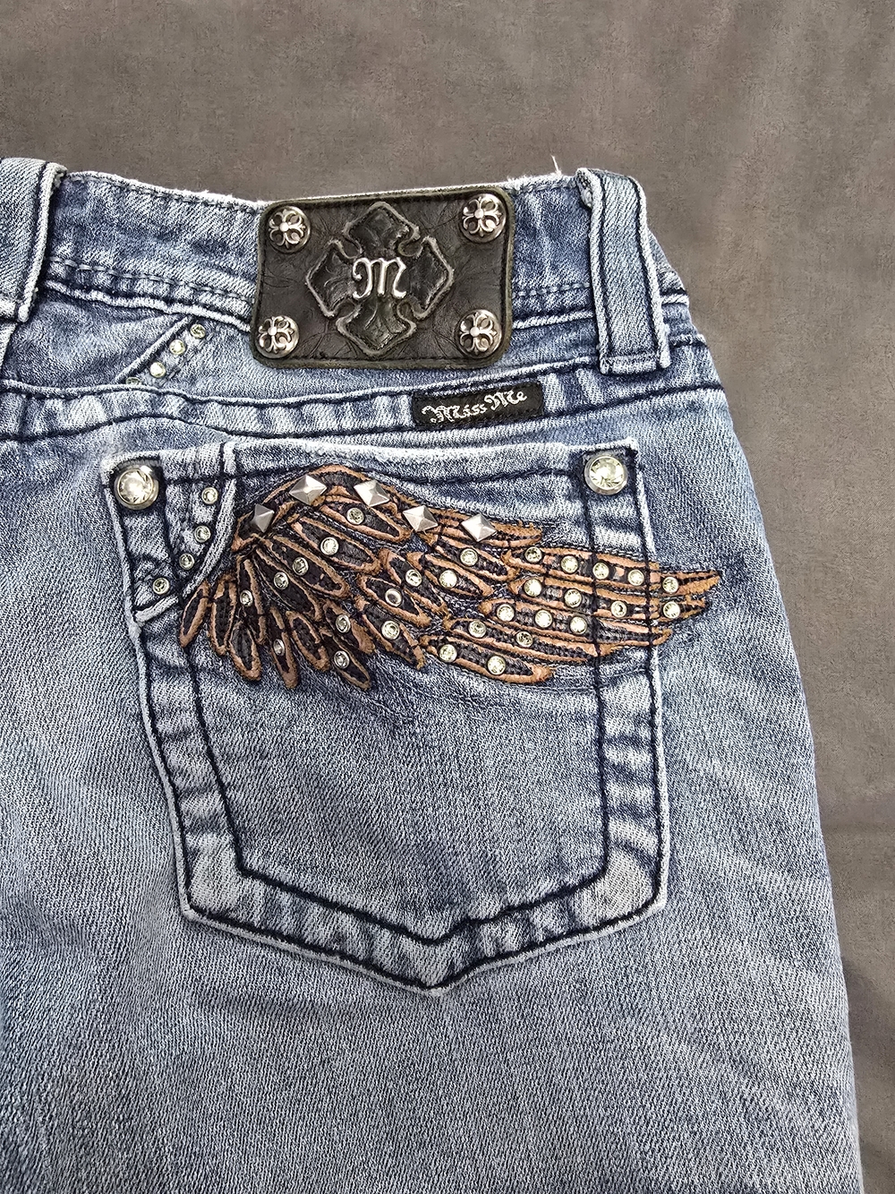 Miss Me Blue Embellished Waistband Boot Jeans
